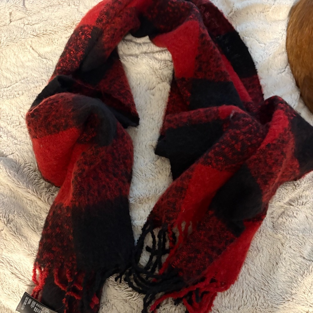 H&M Red and Black Plaid Scarf